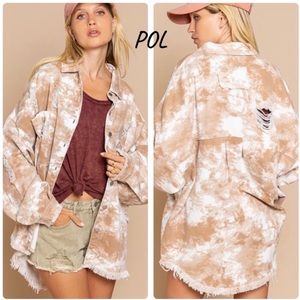 New! POL Tie Dye Raw Edge Shacket Button Snap Jacket